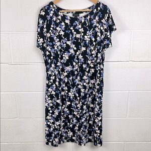 J.Jill women’s wearever collection black floral knee length short sleeve dress